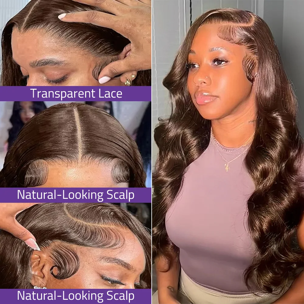 13x6 HD Body Wave Chocolate Brown Lace Front Wig Human Hair Brazilian Transparent 13x4 Lace Frontal Wigs Pre Plucked For Women image 2