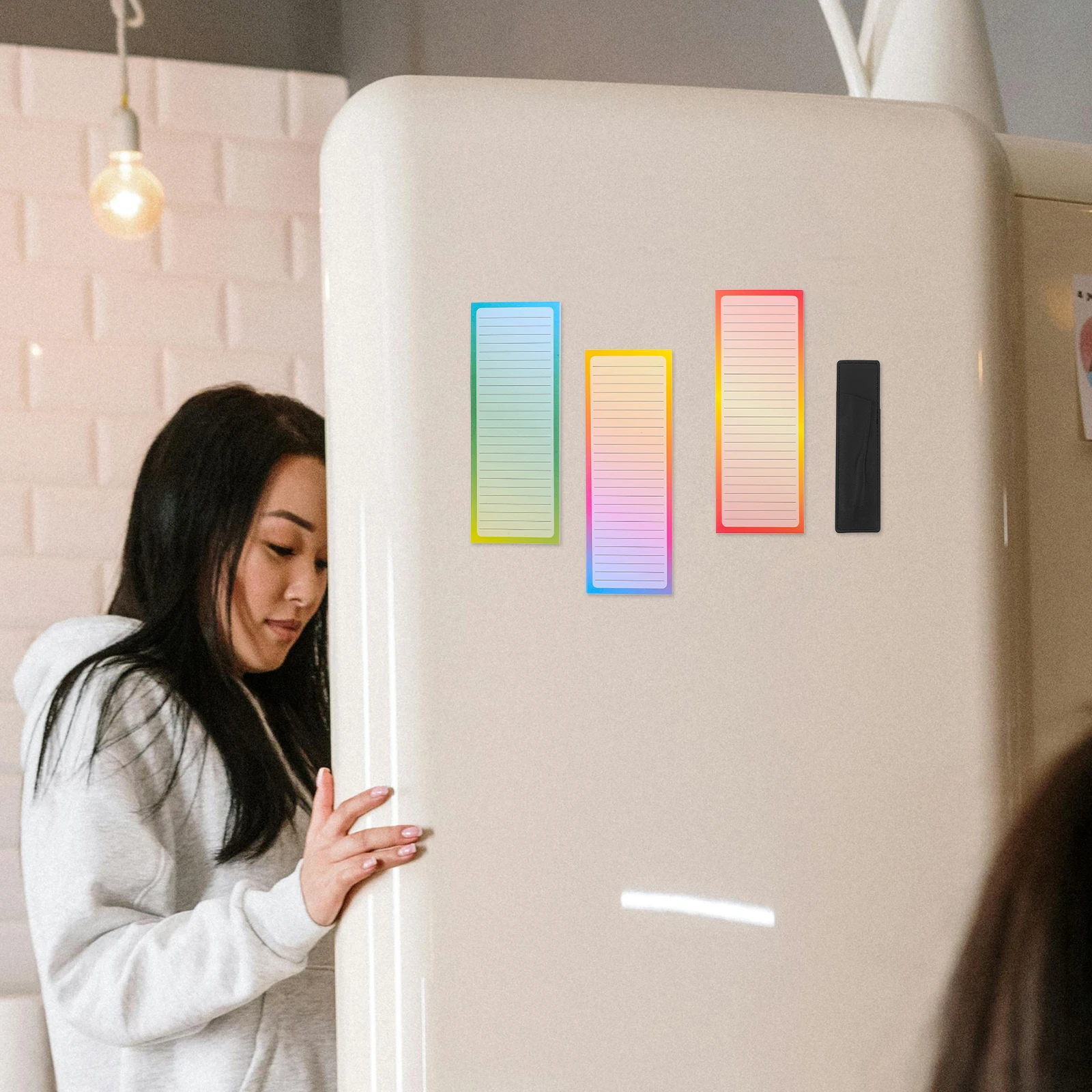 

3 Pieces Magnetic Shopping List Pad 150 Sheets Rainbow Notes 20x75cm Fridge Grocery Planner Tasks Reminder Refrigerator Notepad