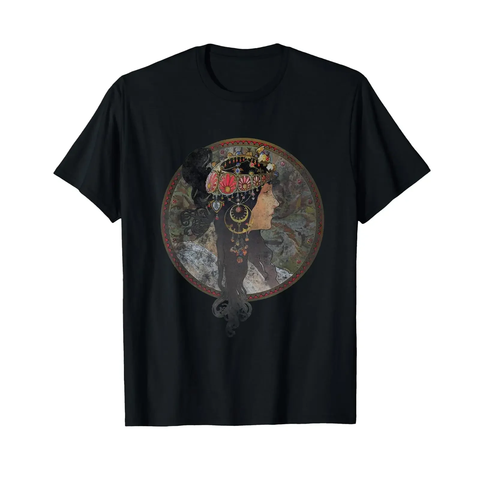 Vintage alphonse Mucha goddess shirt Art nouveau T vintage Washed homme fashion Breathable streetwear Casual designer clothes