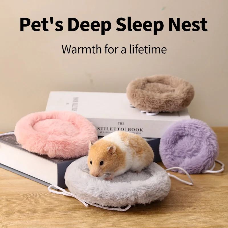 Hamster Nesting Mats Round Golden Bear Flower Branch Mouse Dutch Pig Padded Deep Sleeping Nesting Mats Warm Thickened Pet Mats