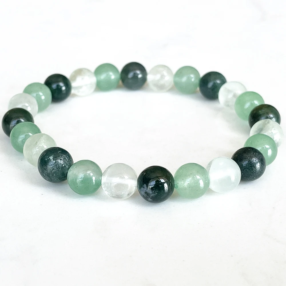 Ruberthen Womens Aries Zodiac Bracelet 8 MM Green Aventurine Moss Agate Fluorite Chakra Bead Wrist Mala Natural Gemstone Jewelry