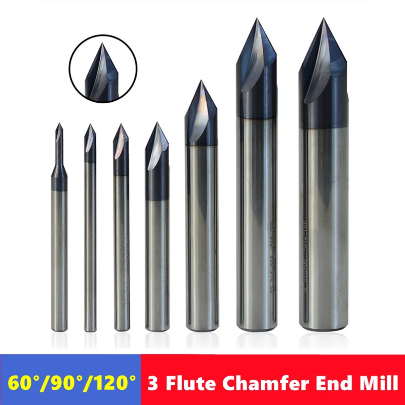 

Milling Cutter Carbide Chamfering Mill 60/90/120 Degrees 3 Flute Router Bit Engraving Bit for Aluminum Copper CNC End Mill
