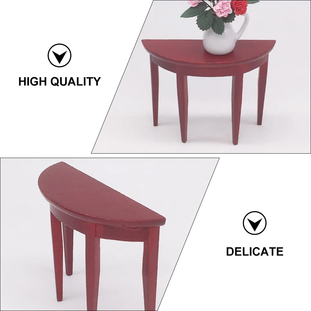 House Half Round Table Miniature Furniture Ornament Figurines Desks Coffee Wooden Model Baby The