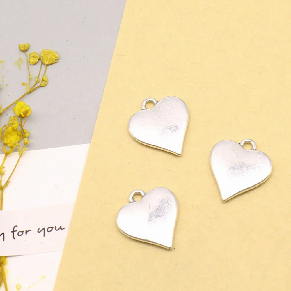 5pcs 17x19mm Love Heart Charms Jewelry Making Pendant Diy Jewels For Crafts Antique Silver Color