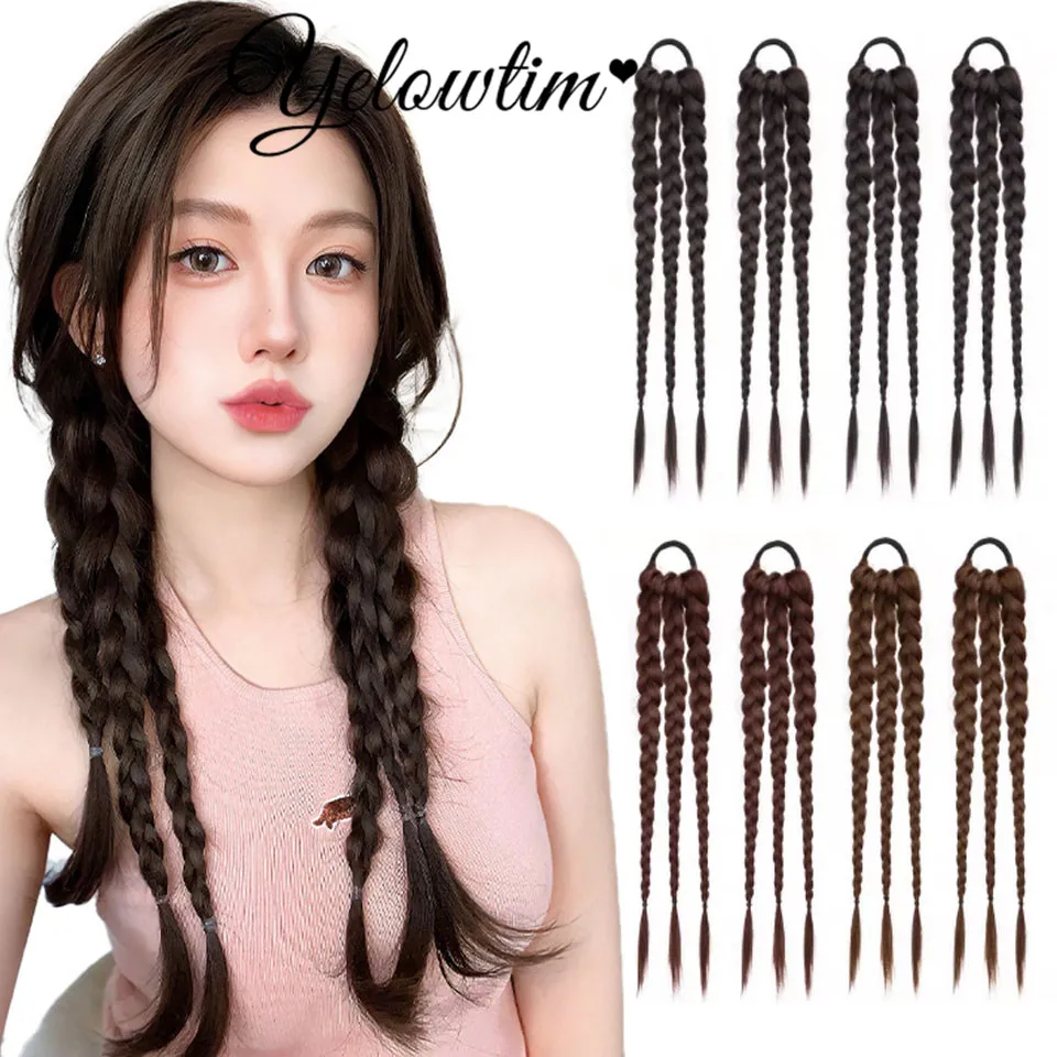 Synthetic wig braid simulation hair Sweet summer jellyfish Three Twists braid fluffy Versatile atmosphere ponytail wig woman