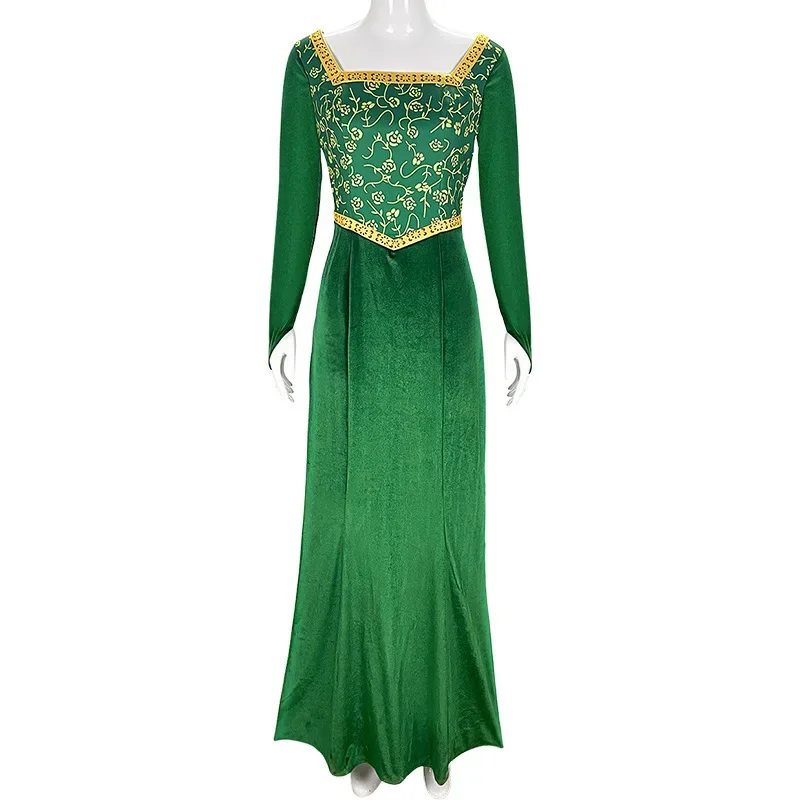 Shrek5 Princess Fiona Dress Square Collar Green Dress Cosplay Costume Halloween Masquerade Carnival Party Outfits for Women