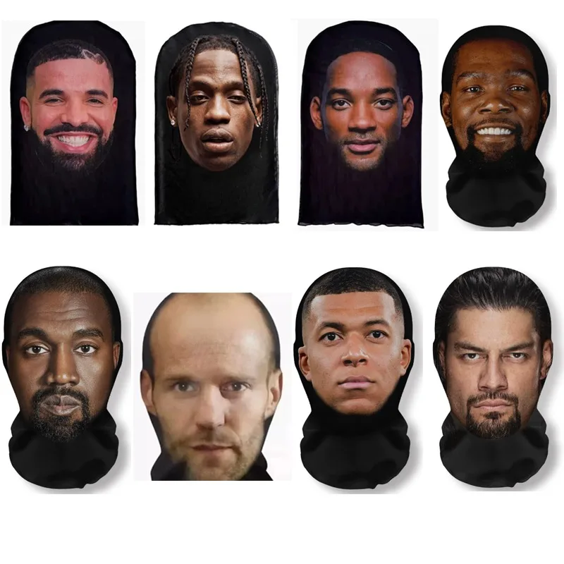 2 قطعة طباعة رقمية ثلاثية الأبعاد صورة مضحكة بالاكلافا - قناع وجه خارجي متعدد الوظائف، وشاح رأس هيب هوب