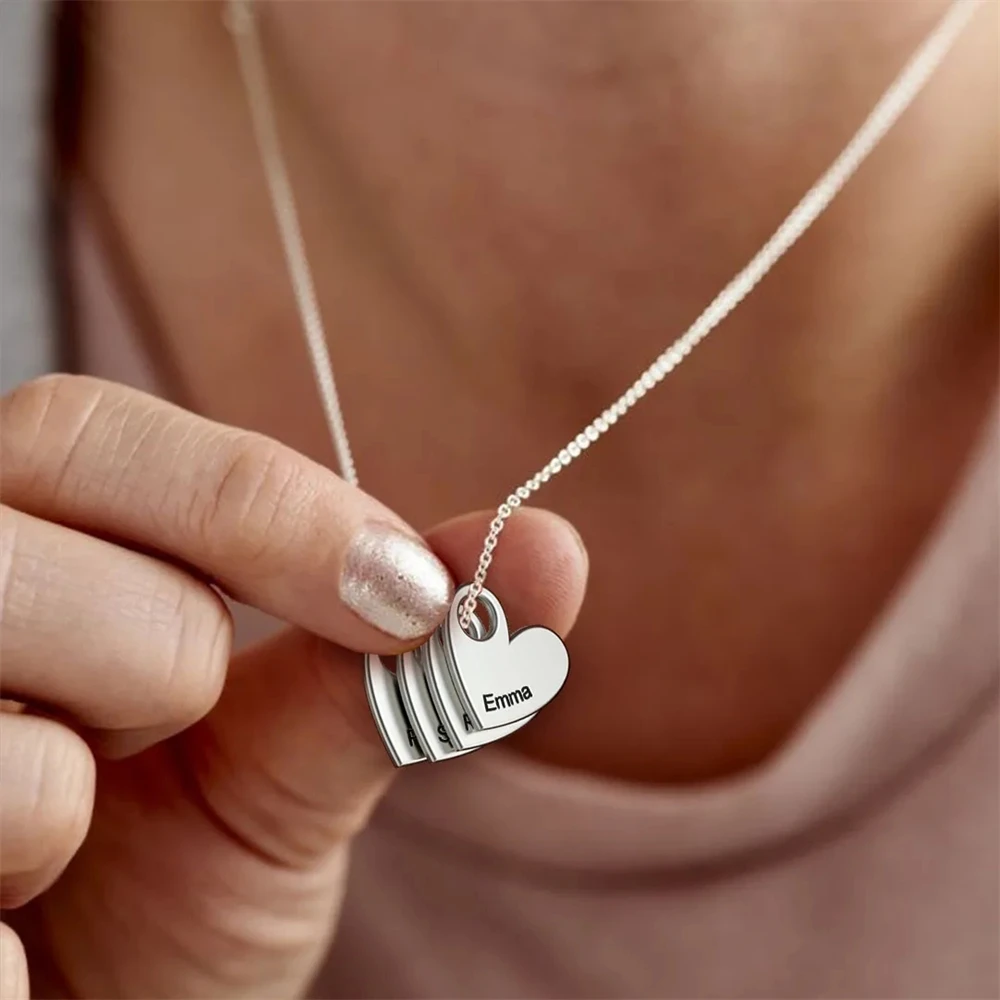 Engraved Family Name Heart Pendants Necklace Custom Multiple Names Choker Necklaces Personalized Women Jewelry Gift for Mother