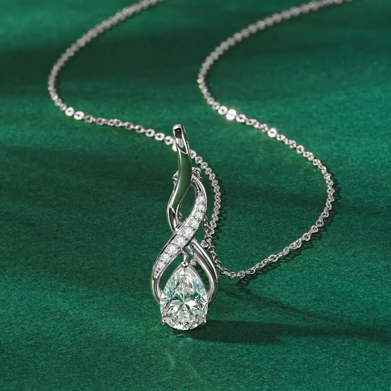 Anziw 7x10mm 2ct Pear Cut Moissanite Infinity Pendant Necklace for Women 925 Sterling Silver Adjustable Chain Fine Jewelry Gift
