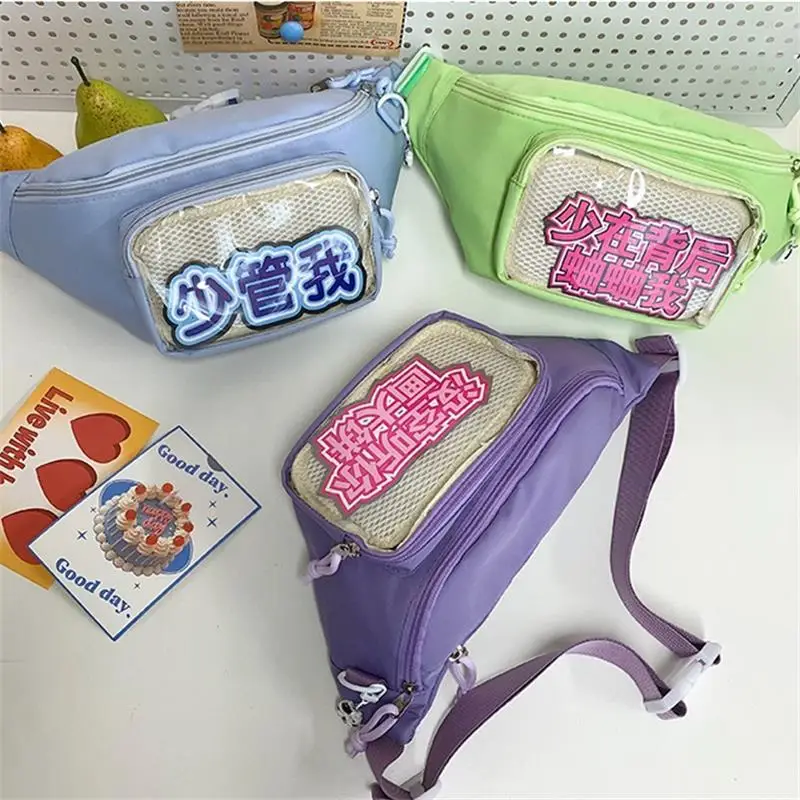 

Likable See-through Shoulder Bag Female Hip Chest Pouch Large Volume Student Canvas Holder Storage Wrap Gifts