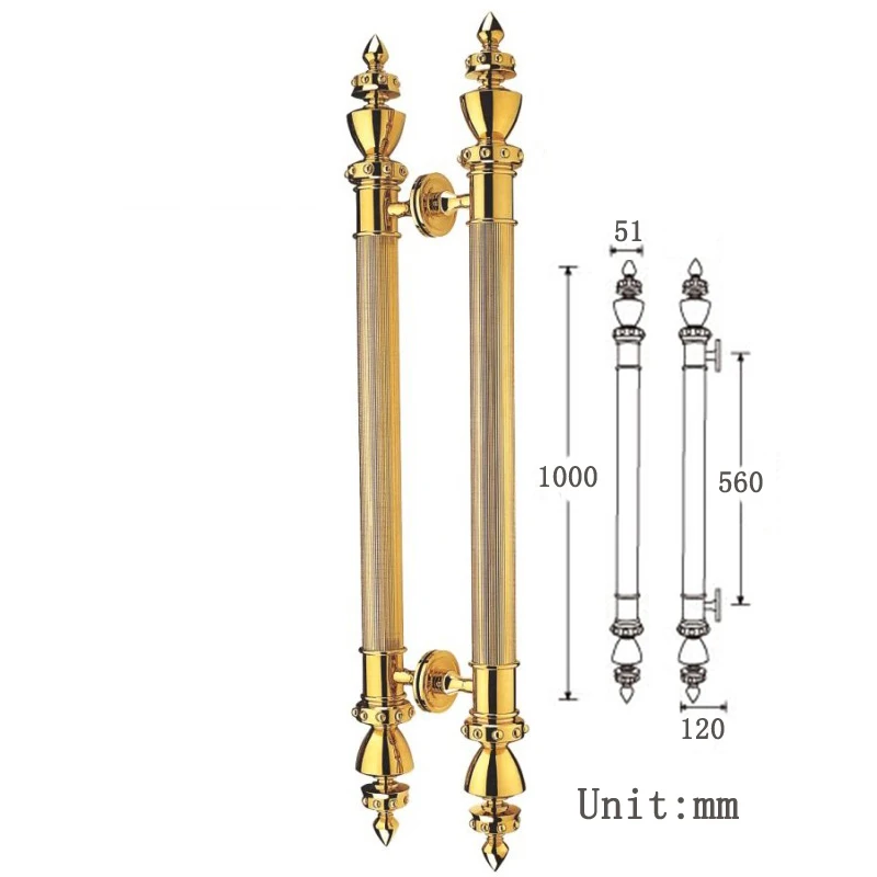 1000mm Golden Entrance Door Pull Handle Wooden Metal Doors Push Pull Brass Round Bar Handles PA-268