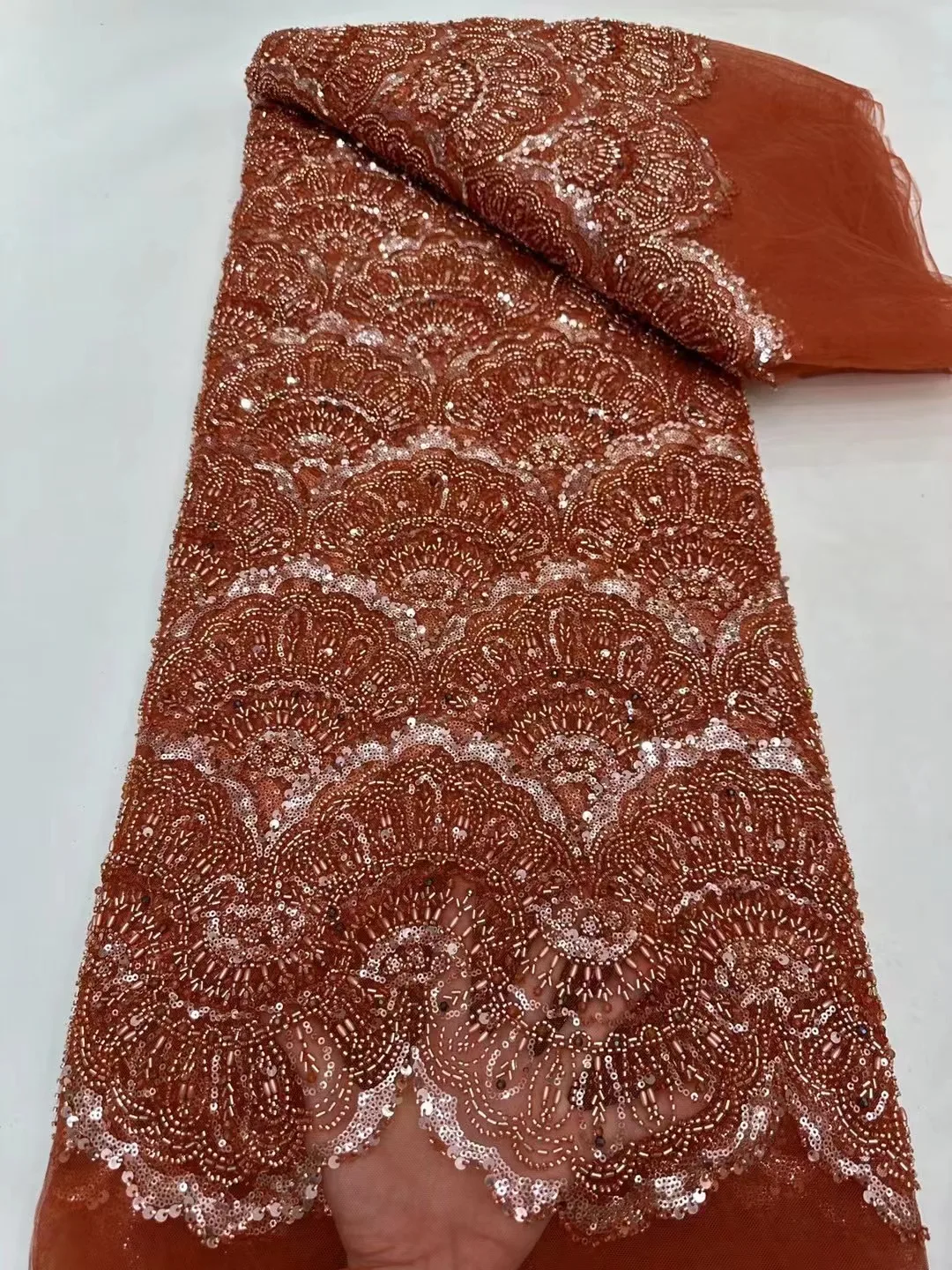 

Luxury African Heavy Beads Groom Lace Fabric 2024 High Quality Material Nigerian French Sequins Lace Fabric For Wedding