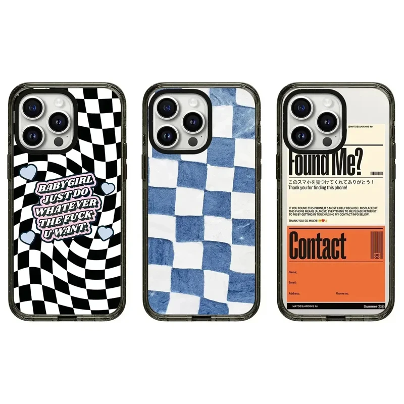 

2.0 Acrylic Black Border Plaid Pattern iPhone 11 12 13 14 15 16 Pro Max Protective Case