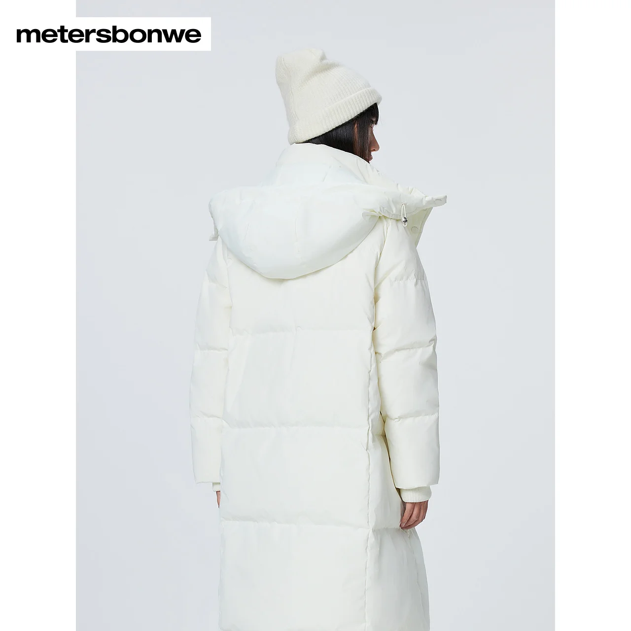 Metersbonwe-Jaqueta longa com capuz feminino, casaco grosso de inverno, casacos quentes, casacos brancos casuais, moda feminina, novo, 2023