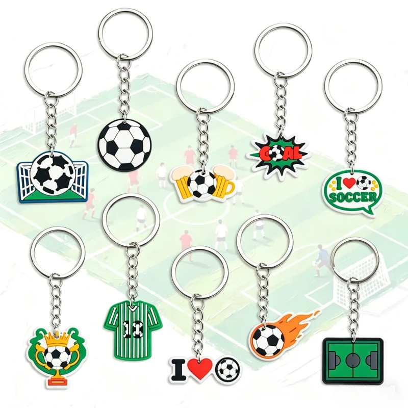 Llaveros de fútbol de metal con 10 piezas, llavero de fútbol para aficionados, atletas, entrenadores, regalo de cumpleaños, reconocimiento del equipo