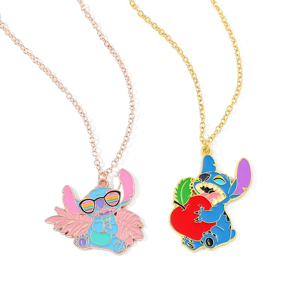 

Disney Anime Lilo & Stitch Enamel Pendant Necklace Cartoon Figure Stitch Rose Gold Color Fashion Neck Chain Jewelry Gifts