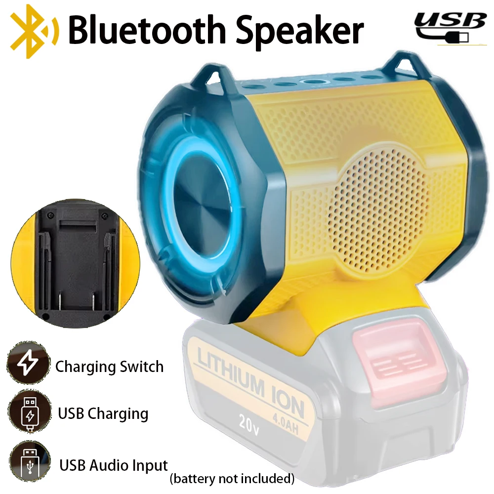 

Wireless Bluetooth Speaker For Dewalt 18-20V Li-ion Battery Outdoor Loudspeaker With USB Type-C Port Portable Speaker