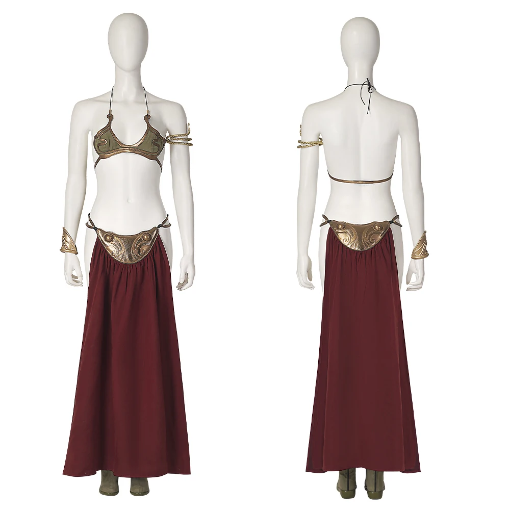 

SW Princess Leia Costume Women Sexy Outfit Princess Leia Slave Dress Set Girls Cosplay Bra Skirt Halloween Party Suit