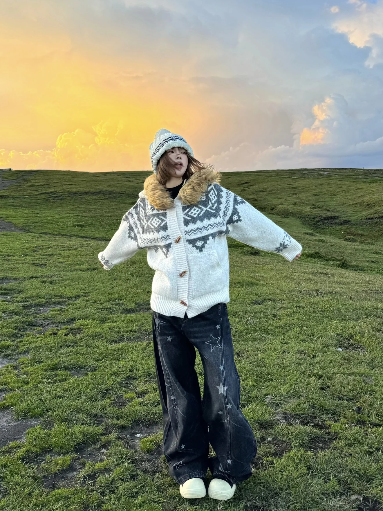 سترة صوفية محبوكة من Thiened مع زر فضفاض مناسب للرجال والنساء معطف شتوي كاجوال دافئ بياقة للزوجين