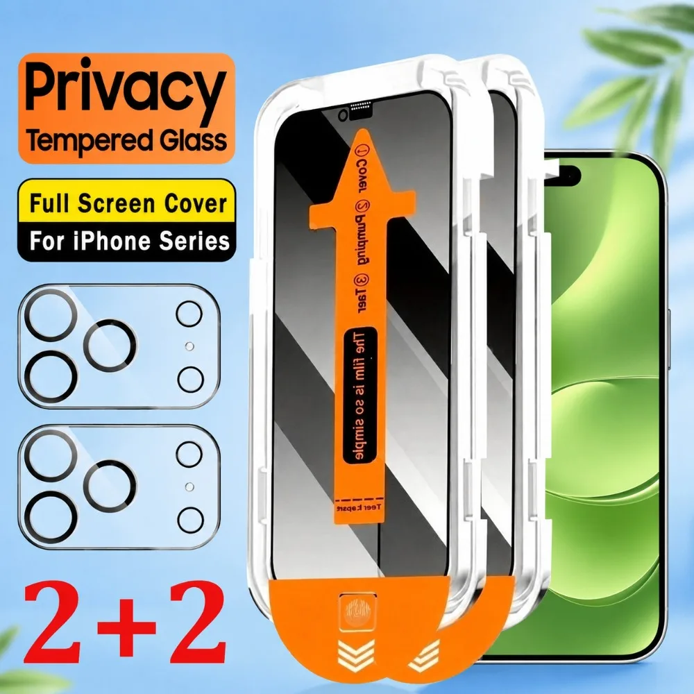 2Pcs Anti Spy Full Screen Protector for iPhone 17 16 15 14 Pro Max Air 13 12 11 Pro 17e 15 16 Plus With 2Pcs Camera Lens Glass