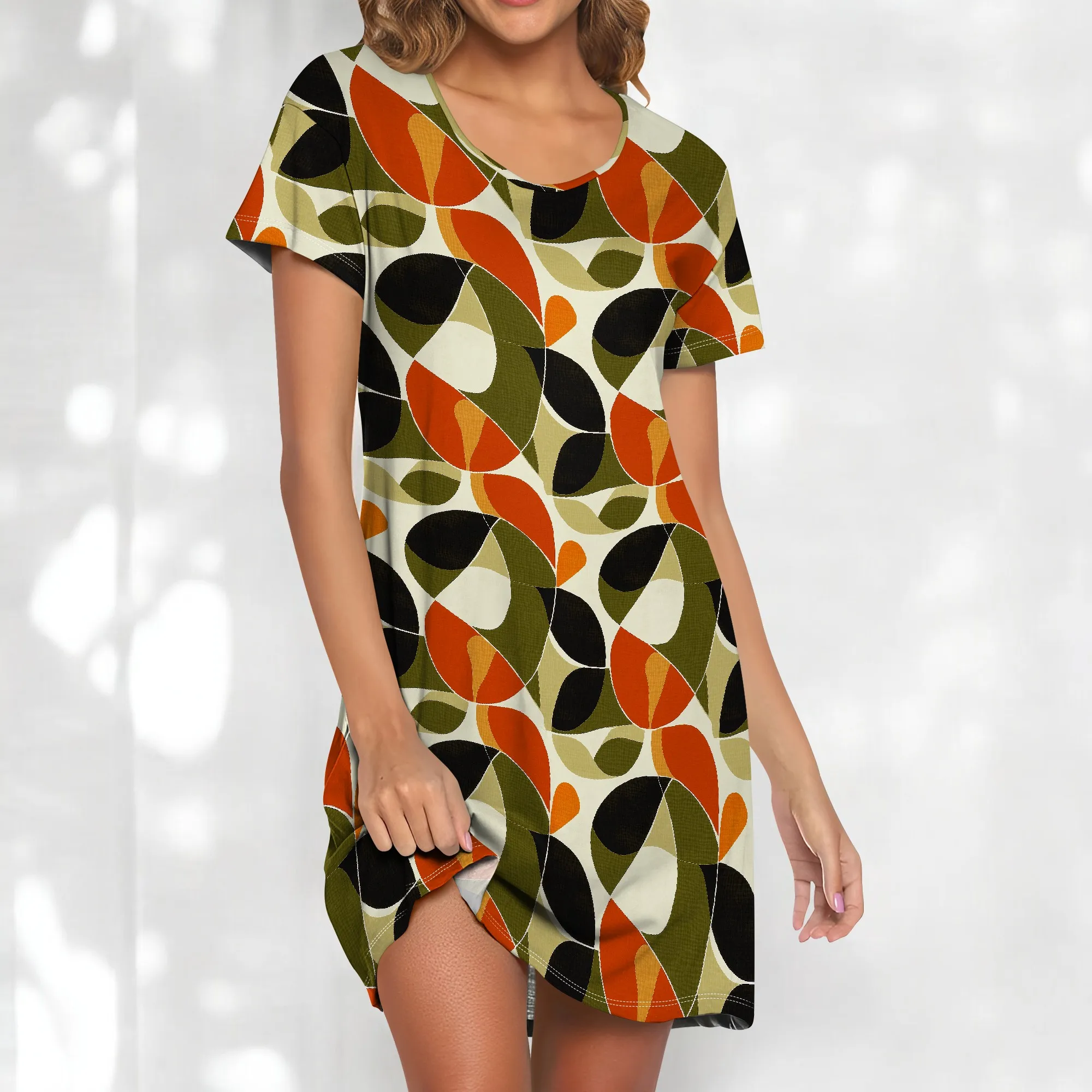 

Afro Modern Geometric Print Dress S-3XL Abstract Retro Style T-Shirt Fit for African American Women