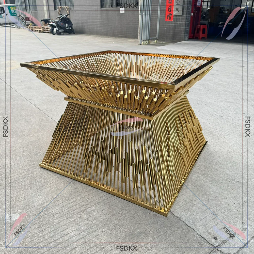 

FSDKX Gold Design Glass Top Stainless Steel Metal Frame Dining Table Brie and Groom Wedding Table