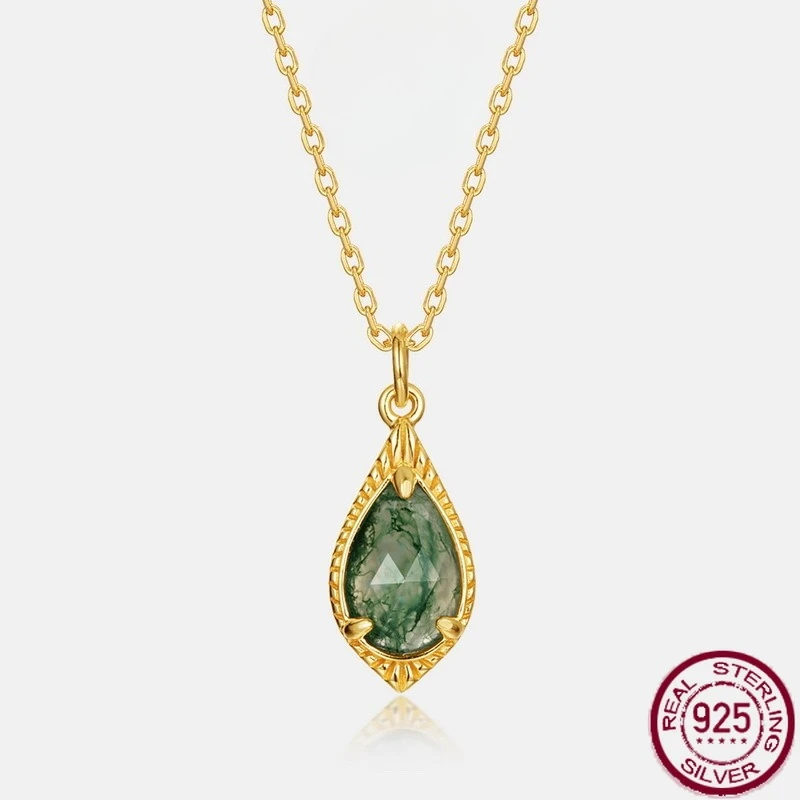 

Новое ожерелье из чистого серебра S925, роскошное ожерелье с каплями воды, натуральная трава, агат, ожерелье из зеленого мха, свадебные украшения