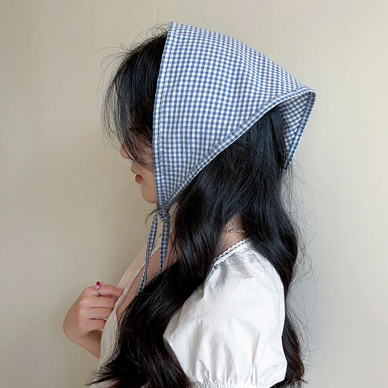 Plaid Hair Scarf Headbands Summer Vintage Triangle Headscarf Beach Bandana Head Scarf Hair Wrap for Women Girls Hair Accessories