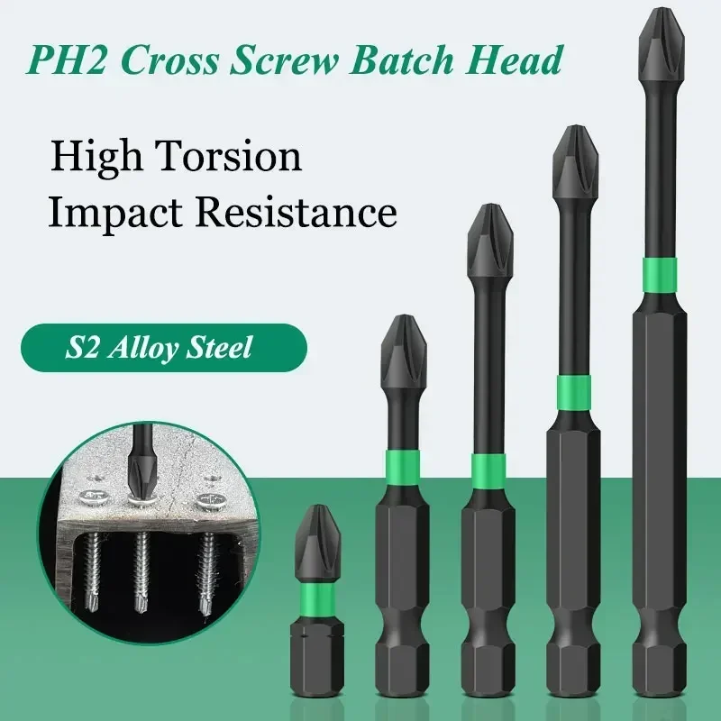 Imagem -04 - Conjunto de Bits de Chave de Fenda Ph2 50 100 Peças Cabeça de Lote de Impacto Cruzado Magnético Liga de Aço de Alta Dureza Ferramentas Manuais 25 50 mm