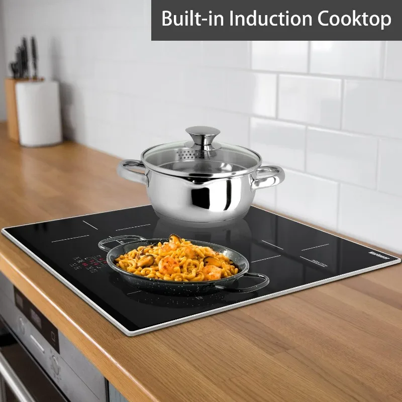 Cooktop de indução embutido com proteção de vidro Metal Frame, Cooktop elétrico, 24 ", 4 queimadores