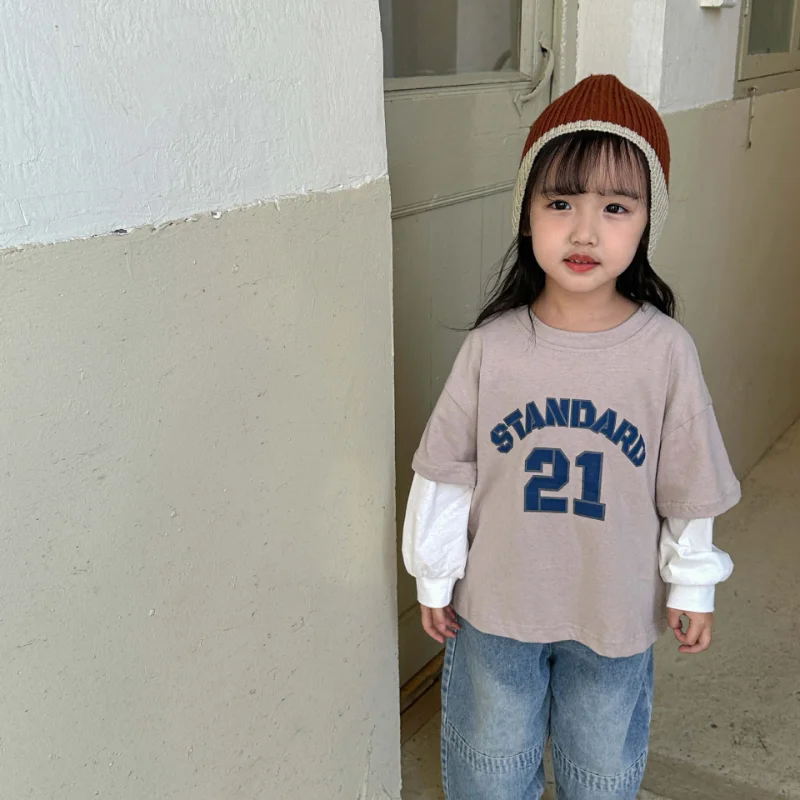 子供用長袖Tシャツ,レタリングプリントのコットンTシャツ,柔らかくゆったりとしたセーター,男の子と女の子のための秋の服,新しいコレクション2022