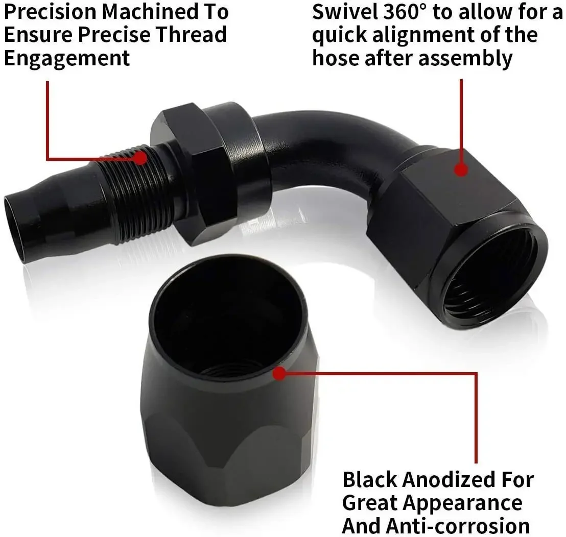 AN6 AN8 AN10 نايلون وستانلس ستيل مضفر CPE خرطوم الوقود خط الوقود الغاز مع 2 قطعة 0 ° -90 ° تركيبات لأنظمة التبريد #6