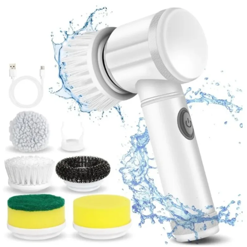 Kitchen Spin Scrubber Usb 5 In 1 Handheld Cleaner Bathroom Clean Brush Electric Cleaning Brush To Dishwashing Sink Tile Glass