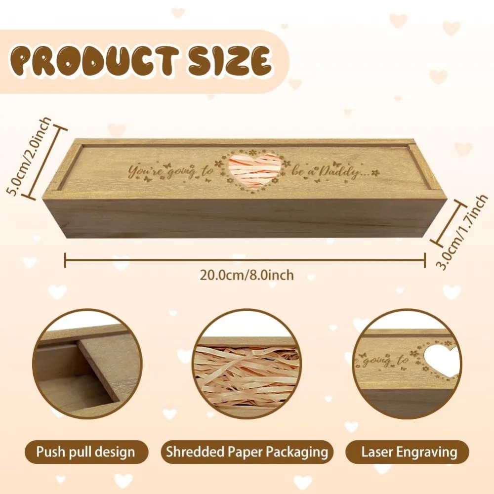 Pregnancy Test Keepsake Box Love Heart Flower Pregnancy Test Gift Box with Raffia Ribbon Push Pull Wooden Pregnancy Announcement