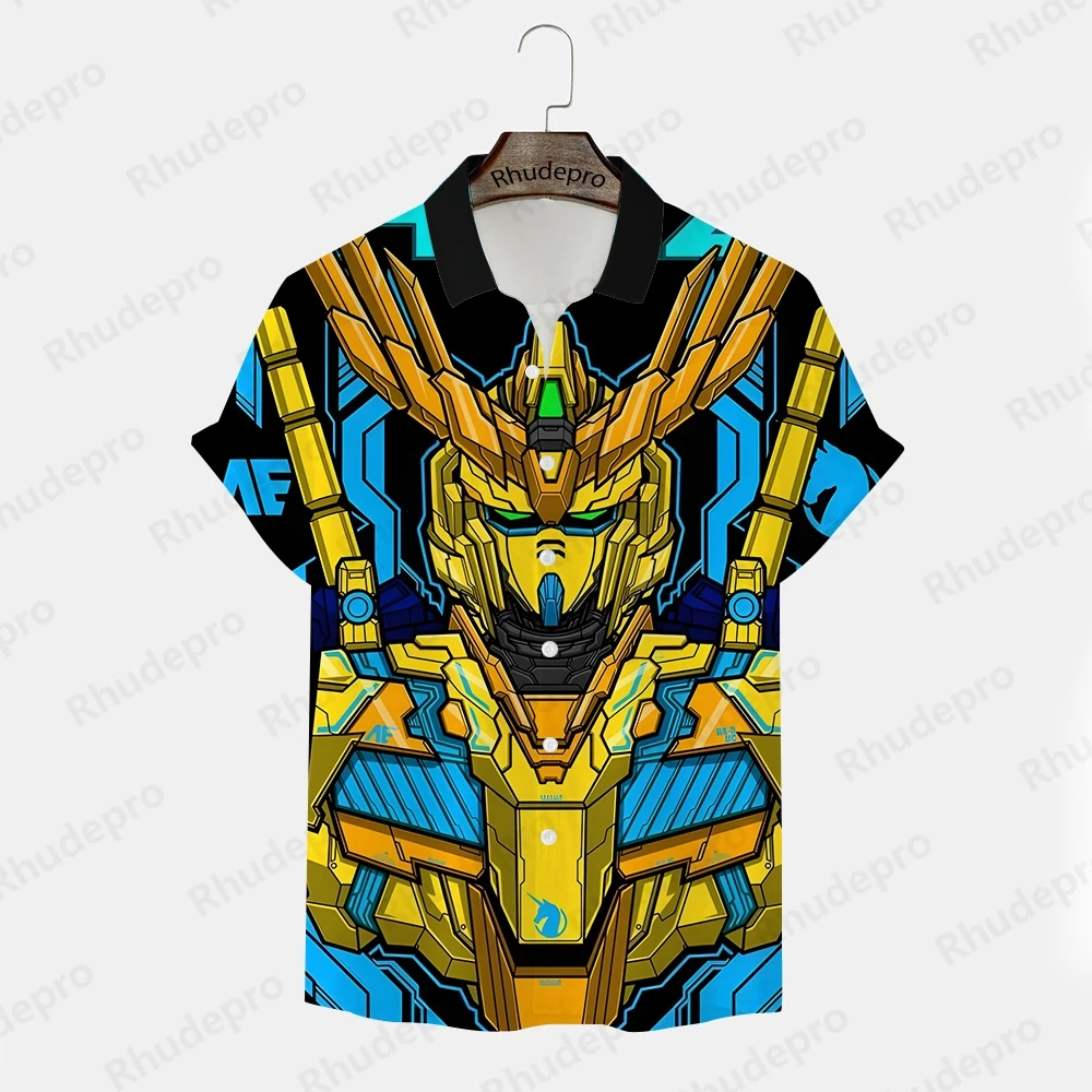 Y2k Clothes Fashion Gundam Model Men's Shirt Short Sleeve Gift Harajuku Style Clothing Hip Hop Shirts Oversized New 2024