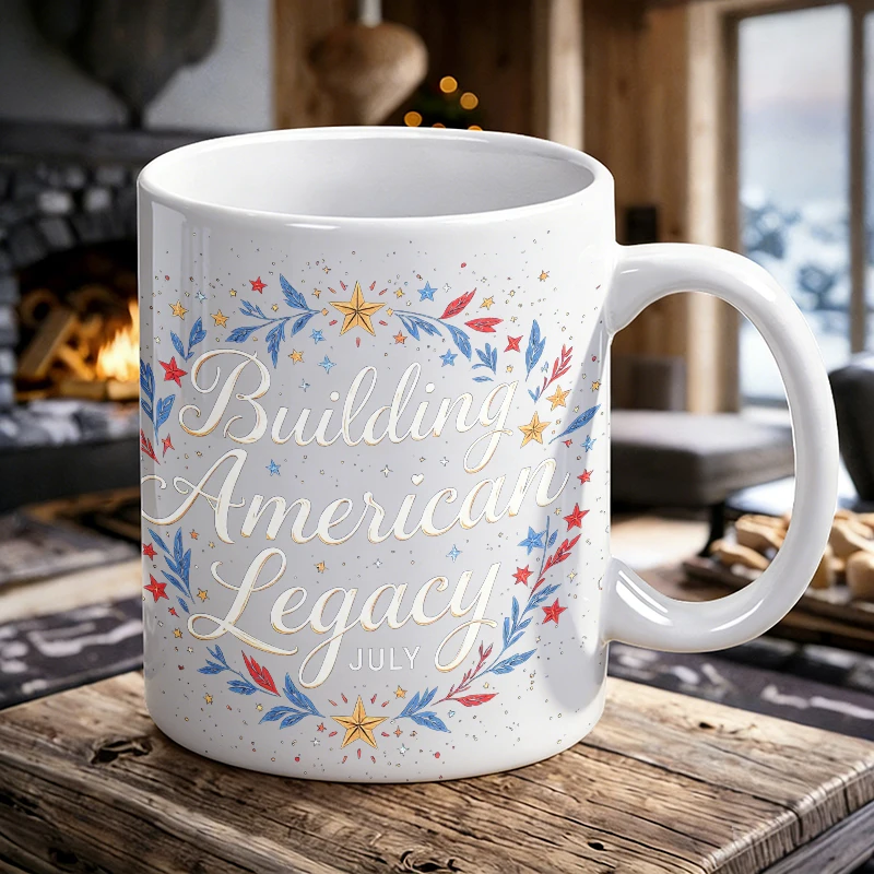 Independence Day Mug Coffee Cup Ceramic Cup Building American Legacy July - Patriotic Blue and Red Stars