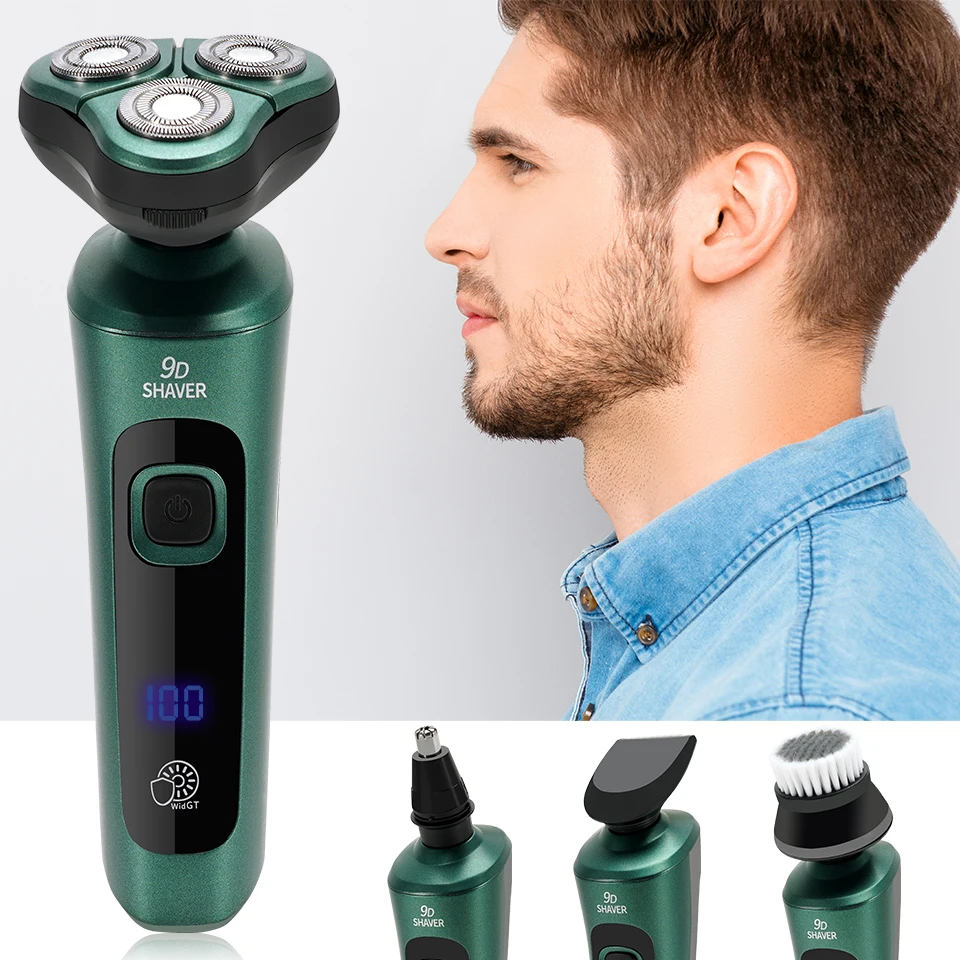 USB Rechargeable Multi-function Electric Shaver LCD Digital Display Three-head Floating Razor Beard Trimmer Hair Cutting Machine