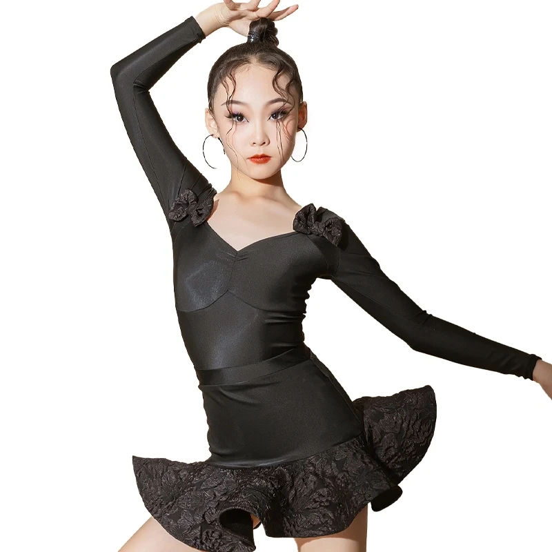 New Ballroom Dance Competition Clothes Girls maniche lunghe National Standard Dancing Dresses bambino Costume da ballo latino SL11119