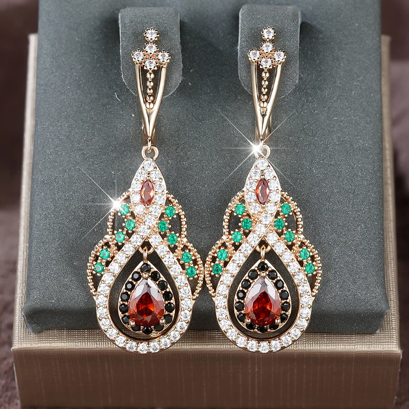 Большие женские серьги в золотистом стиле, яркие фианитовые серьги для банкета, Роскошные ювелирные украшения Большие женские серьги в золотистом стиле, яркие фианитовые серьги для банкета, Роскошные ювелирные украшения