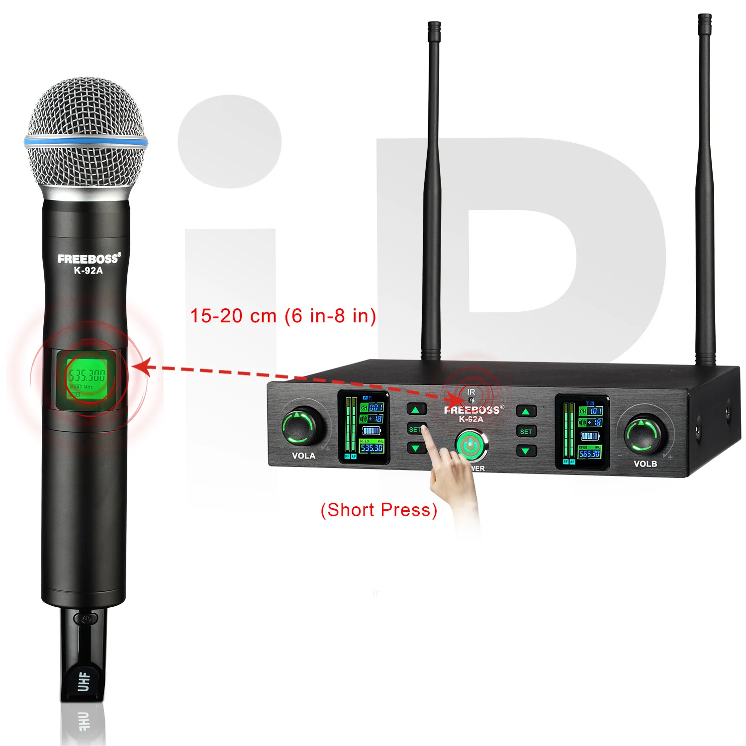 FREEBOSS Dual Channel Wireless Microphone UHF Detachable Capsule core 2 Handheld  Dynamic Mic Metal Radio Karaoke System K-92A