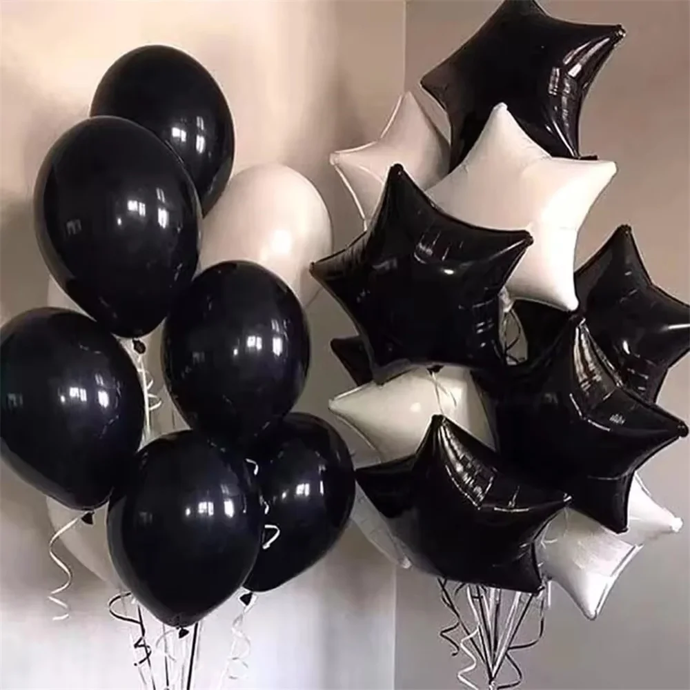 

22pcs Black White Star Foil Helium Balloons Wedding Birthday Party Decoration Baby Shower Kids Toys Latex Air Globos Supplies