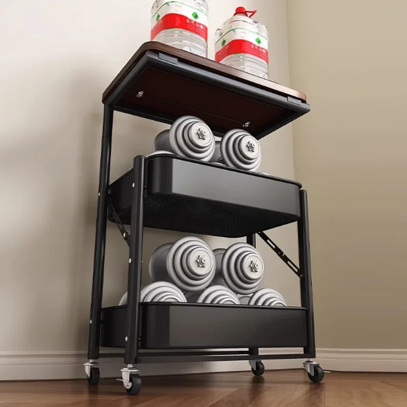 Adjustable Height Board Shelves Snack Organizer Living Room Side Table Trolley Cart Tea Trolley Folding Mobile Storage Cart