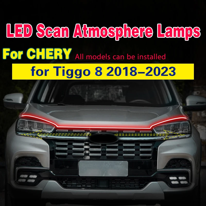 

1pcs Led DRL Car Daytime Running Lights Flexible Waterproof For Chery Tiggo 8 2018-2023 Scan Starting LED Car Hood Light Strip