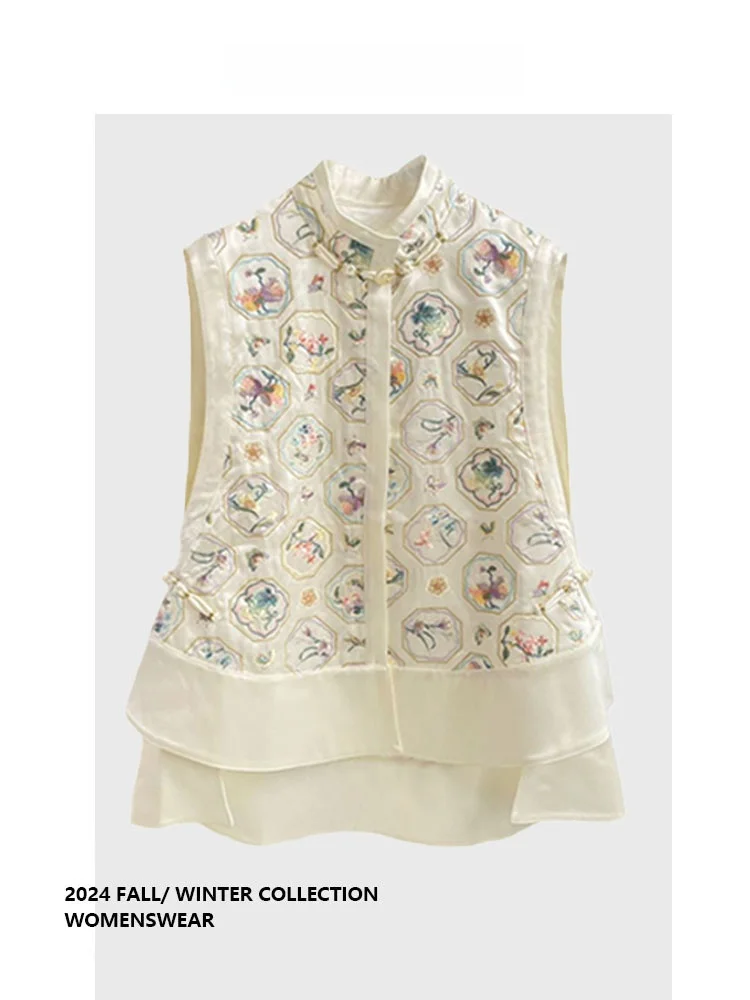 

Forever 2 Chinese Sle Heavy Embroidery Svel Jaet Women's Vest Outerwear White Tea New Faion National Trend