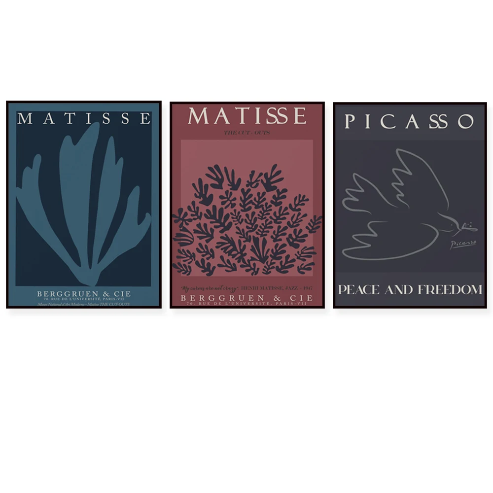 Matisse Cut Outs and Picasso lithography Exhibition Museum Print | Modern Wall Decor | Dark Colors Wall Art | Wall Decor
