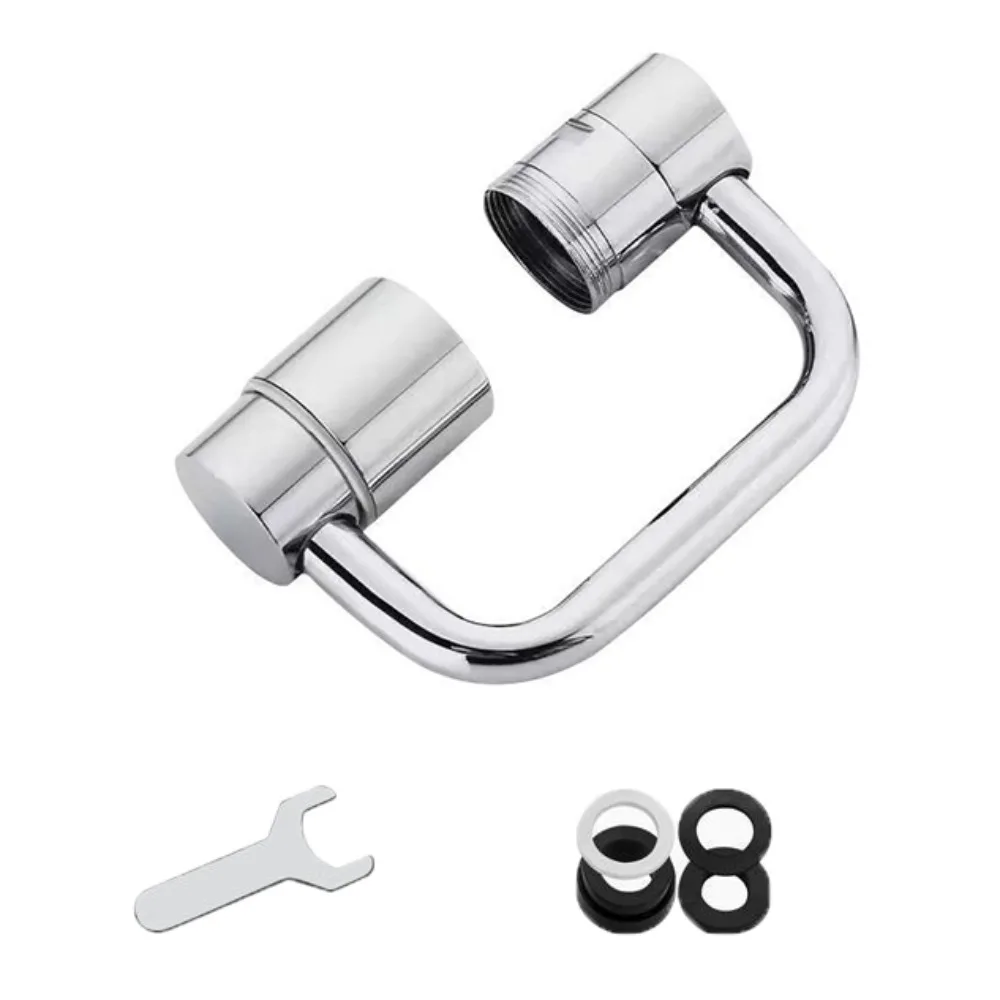 

Silver Faucet Extender Alloy 2 Gear Adjustable Rotating Spray Faucet U Shaped Splash-Proof Faucet Sprayer Head Bathroom