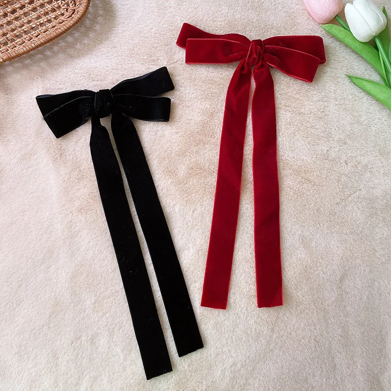 Elegant Korea Long Ribbon Bow Tie Hair Clips Hairpins Women Girls Kid Barrettes Accessories Hairclip Headwear Headdress Ornament