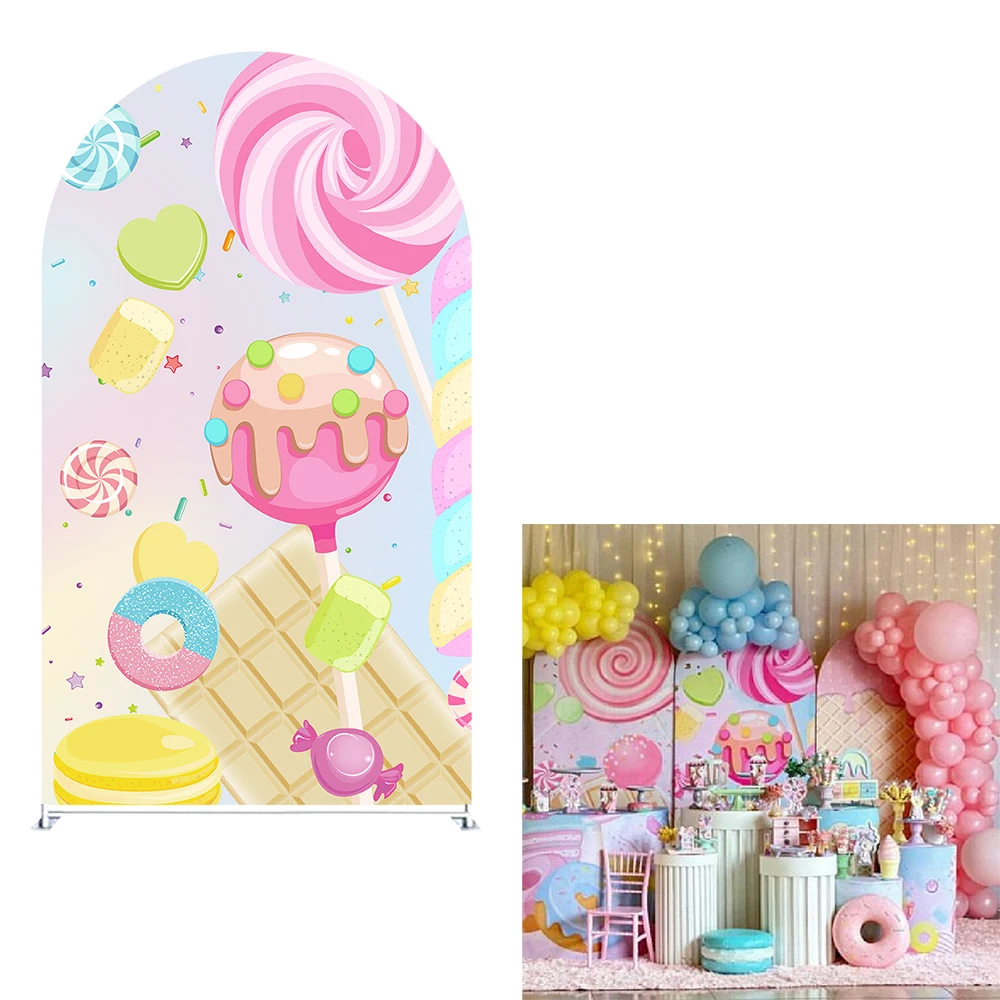 Sweet Candy Donuts Birthday Party Arch Backdrop Cover Arch Stand Covers for Baby Shower Girls Pink Sprinkles Parties Decorations