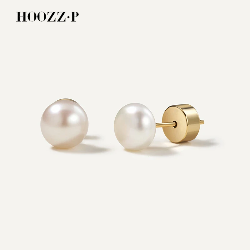 

Серьги с жемчугом HOOZZ.P, сплюснутые 7-8 мм, натуральные пресноводные культивированные ювелирные изделия качества АА для женщин, подарок, элегантный сплав, позолоченный