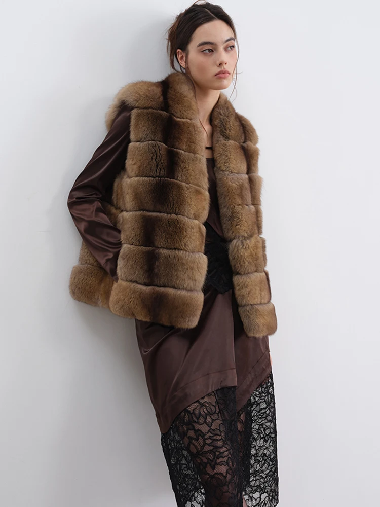 New Autumn Winter Warm Coat Natural Fox Fur Vest Women's Thick Real Fur Waistcoat Luxury Female Jacket Outwear